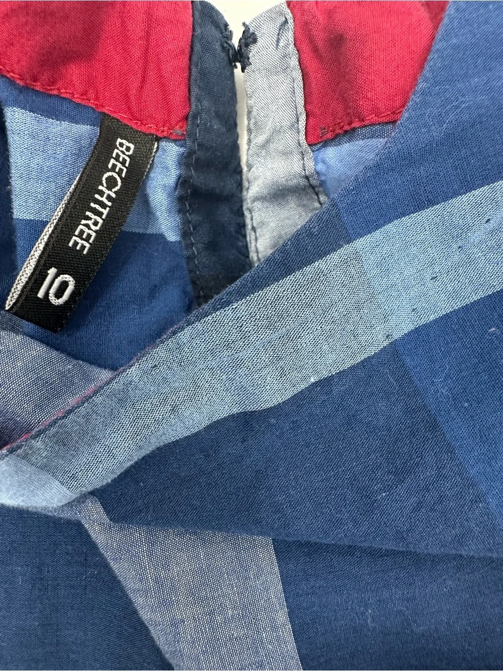 Beechtree Blue Plaid Check Tunic  10 Red Trim Long Sleeve 1184
